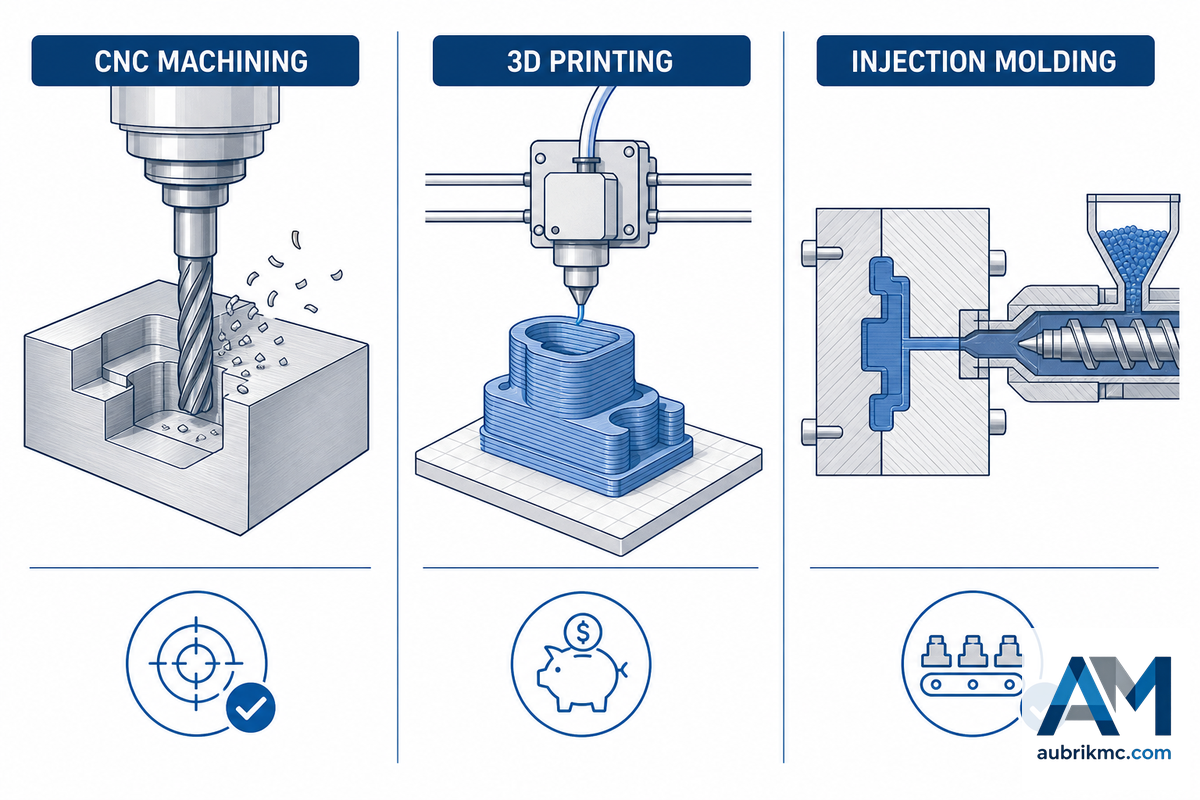 Custom CNC Machining vs. 3D Printing & Injection Molding — Aubrik