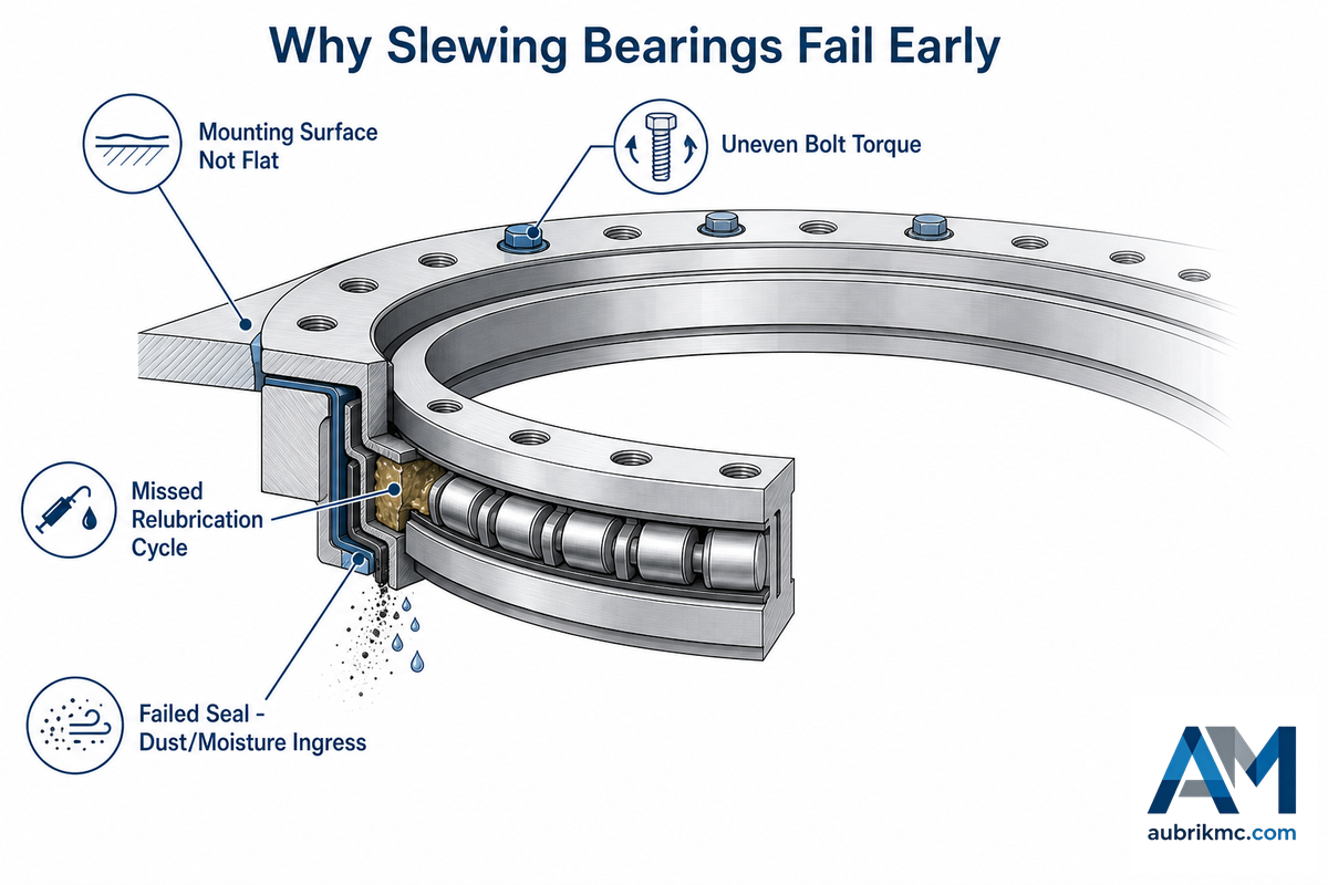 Why Slewing Bearings Fail Early (And It Usually Isn't the Steel) — Aubrik