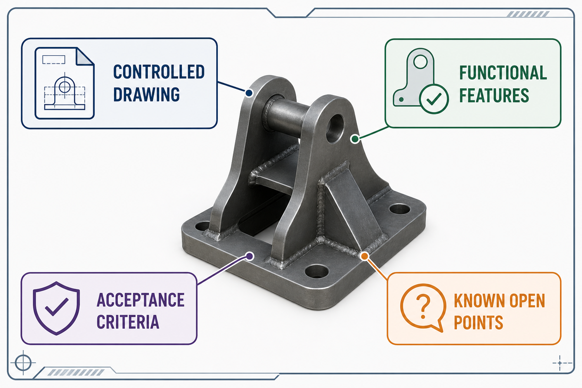 Engineering drawing and dimensional requirements for a fabricated metal component