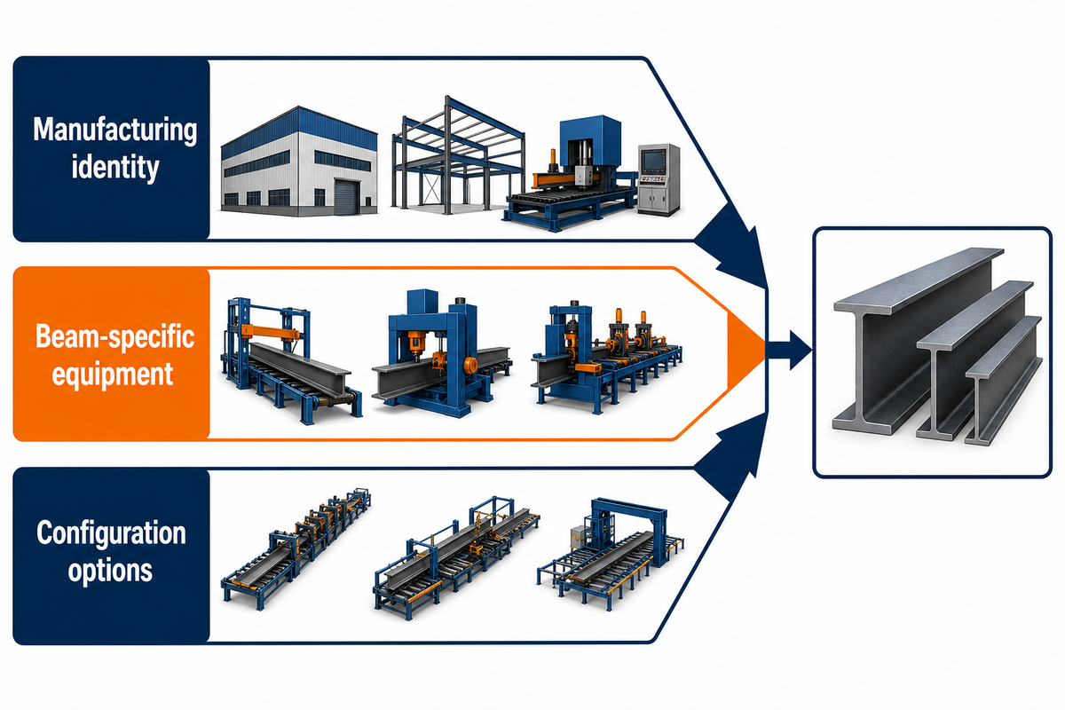 Selection uses manufacturing identity, beam-specific equipment and documented configuration options.