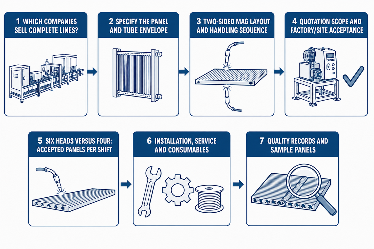 Seven buying decisions: line scope, panel envelope, MAG layout, acceptance tests, head count, service, quality records