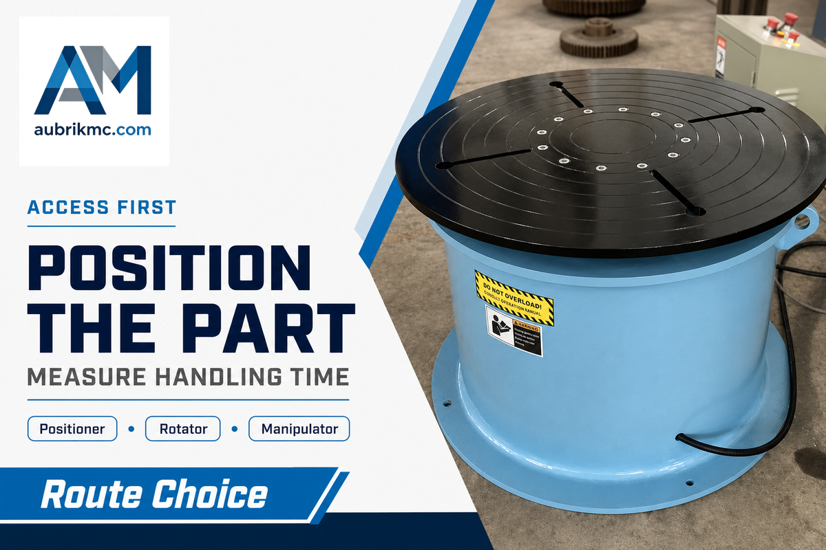 Aubrik website positioner photograph illustrating workpiece orientation before robot selection