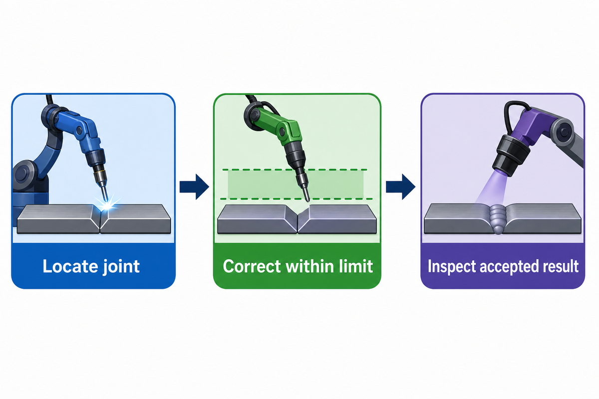 Adaptive welding sequence: locate varying joint correct within stated limit and inspect accepted result