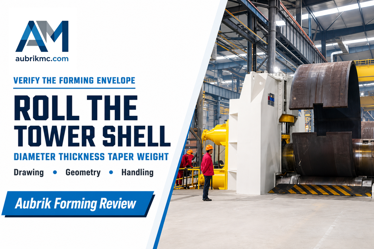 Steel plate rolling equipment for a wind turbine tower shell with drawing geometry handling and trial checks