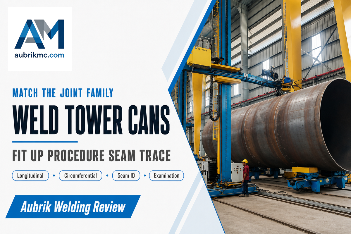 Wind tower girth welding equipment poster distinguishing can seams and linked seam records