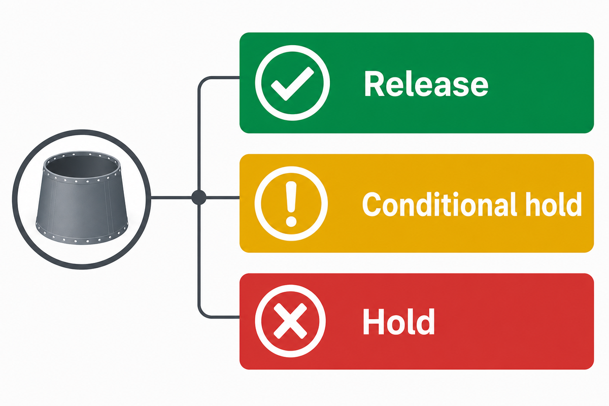Three wind tower section record packet dispositions: release conditional hold and hold